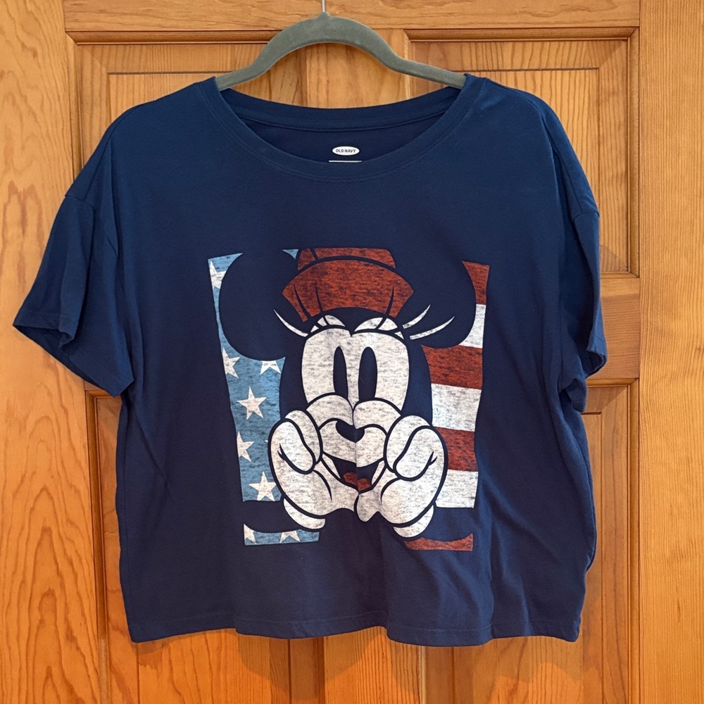 Disney Old Navy Minnie Mouse Stars and Stripes Cropped Tee Size Large